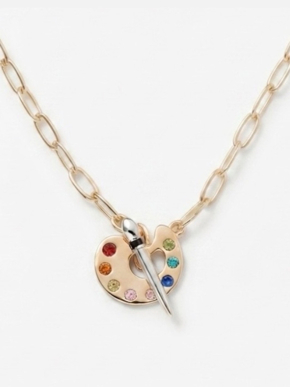 Gold Artist Palette Pendant Necklace with Multicolor Stones